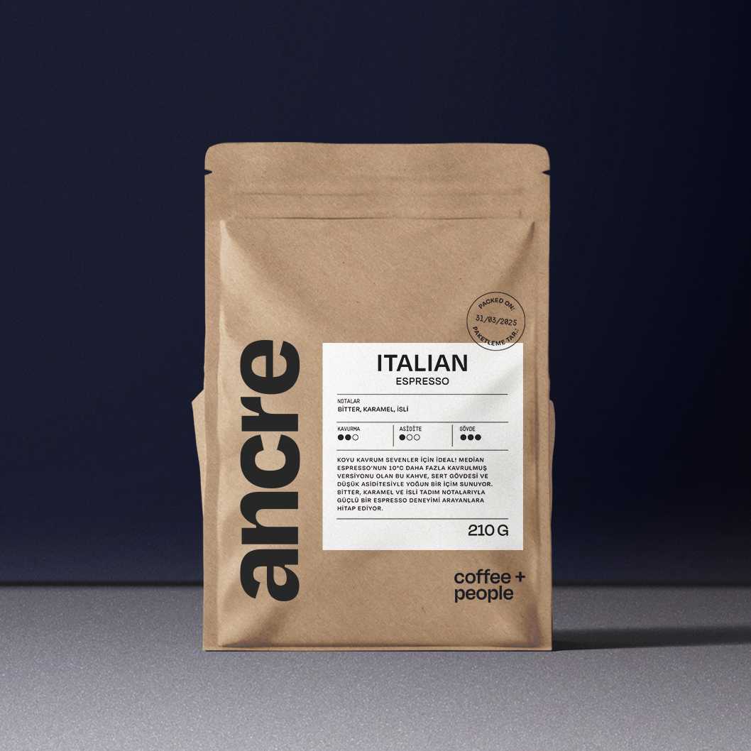 Italian Espresso Çekirdek Kahve – 210g | Orta-Üst Kavrum, Yoğun Çikolata & Karamel Aromalı