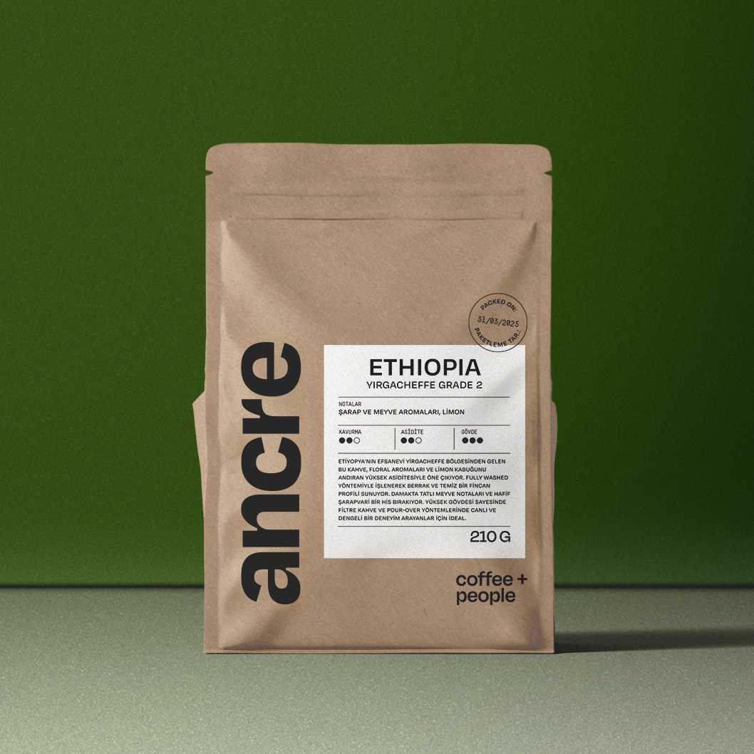 Ethiopia Yirgacheffe Grade 2 Çekirdek Kahve – 210g | Yıkanmış, Floral & Limon Notalı