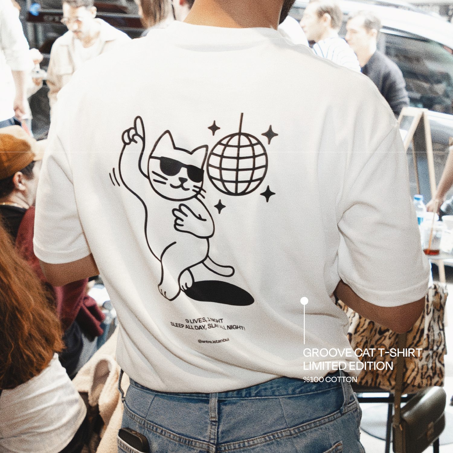 ancre.istanbul Groove Cat T-Shirt – %100 Pamuk, Unisex, Oversize Fit | Limited Edition Baskılı Tişört